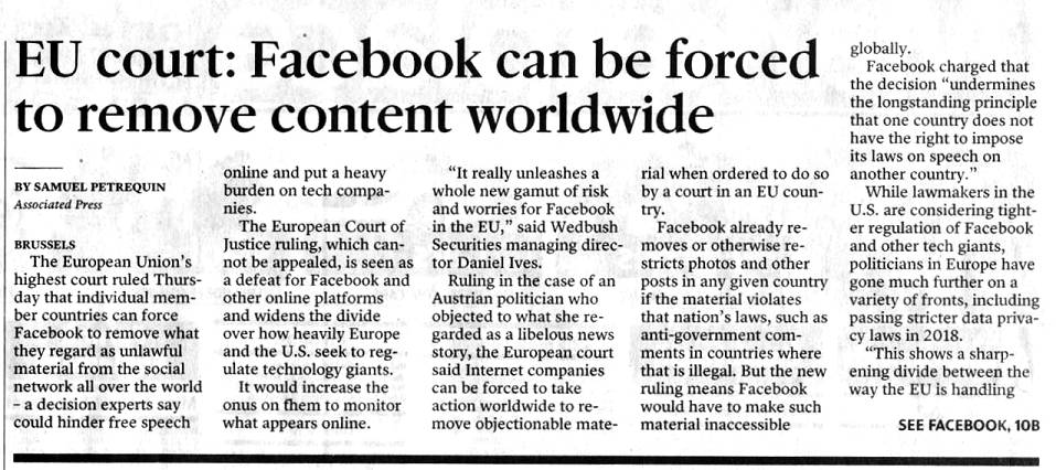 EU court oversteps authority, facebook
